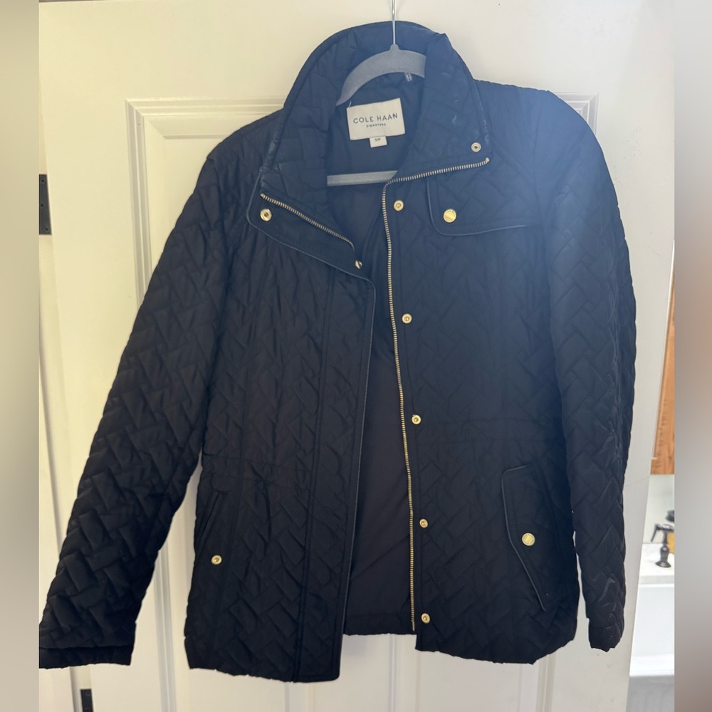 Cole Haan Black Quilted Jacket with Gold Accents